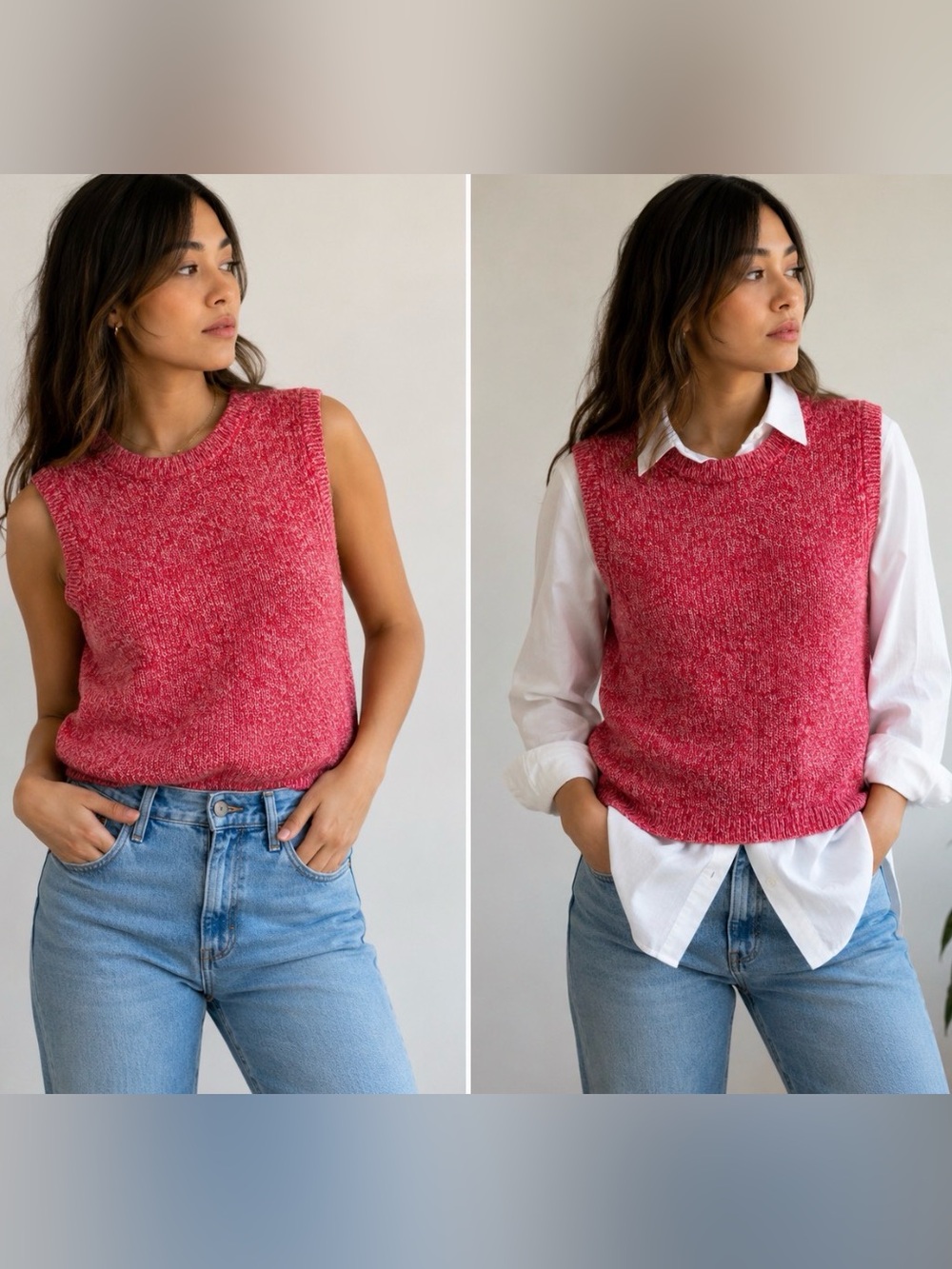 H&M Red-White Marled Knit Tank